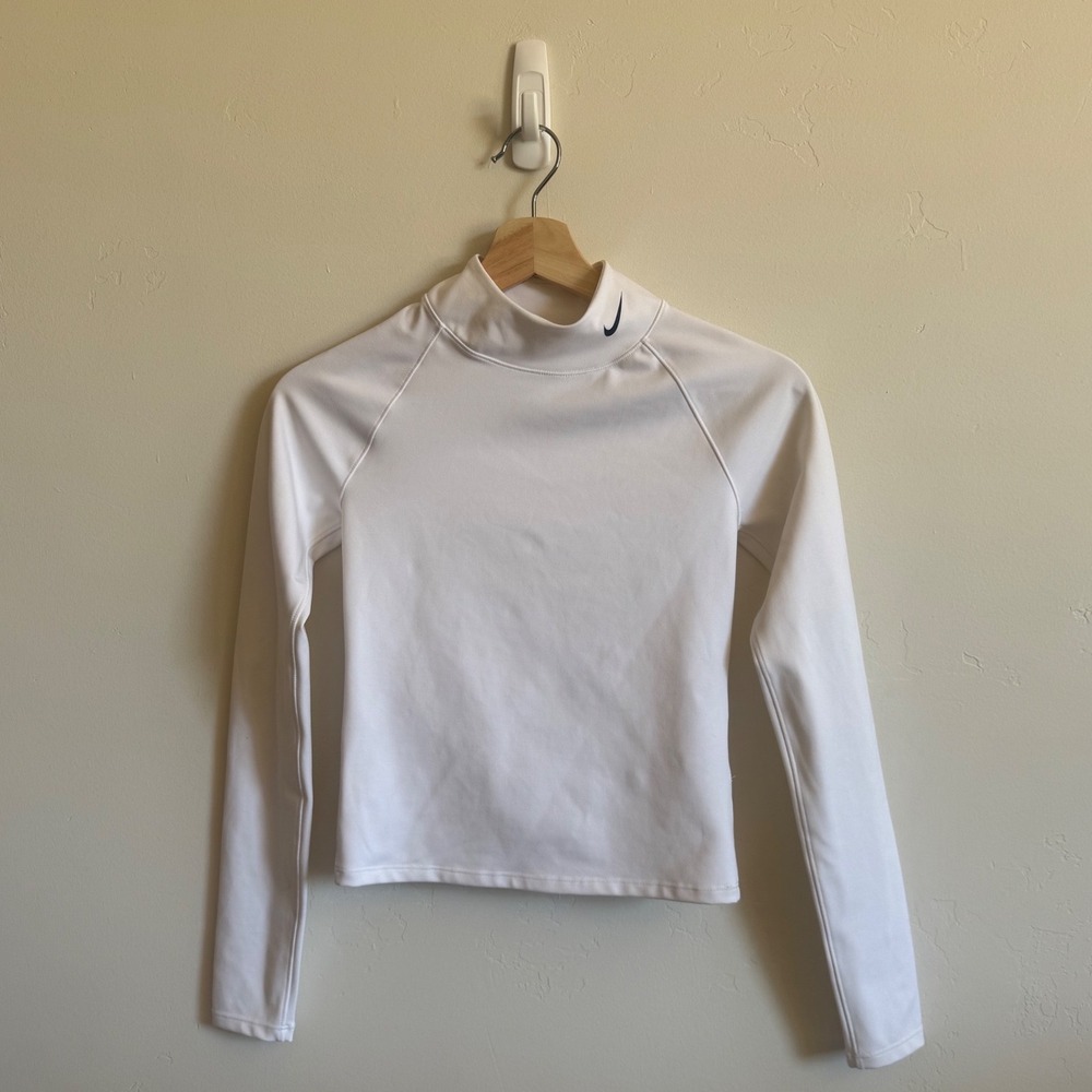 Nike Pro Dri-FIT White Mock Neck Long Sleeve Cropped Athletic Top Women's XS - Picture 2 of 5